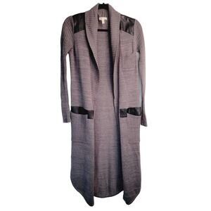 Silence & Noise Womens X-Small Grey Duster Cardigan Sweater Faux Leather Details